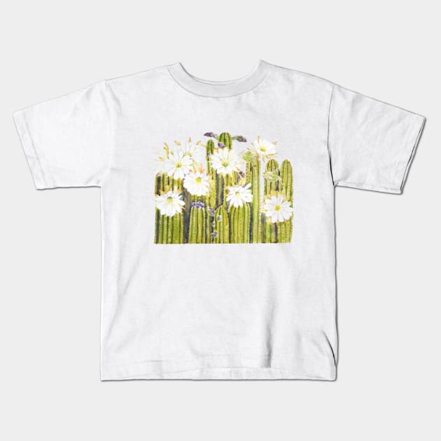 white cactus flowers watercolor Kids T-Shirt by colorandcolor